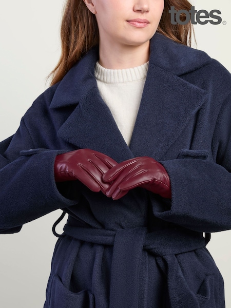 Crveno - Totes 3 Point Leather Gloves With Smartouch And Water Repellent Finish