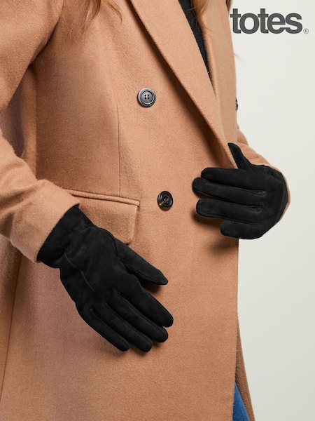 Noir - Totes Suede Gloves With Faux Fur Lining And Smartouch