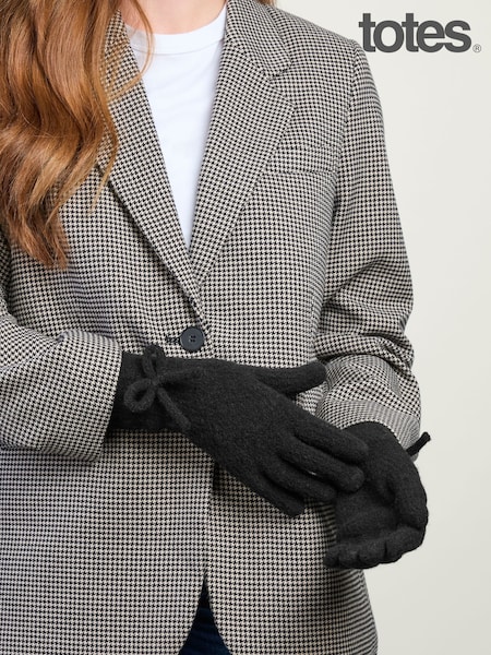 Черный - Totes Wool Blend Knitted Gloves With Bow