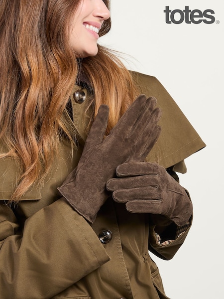 Καφετί - Totes Suede Gloves With Faux Fur Lining And Smartouch