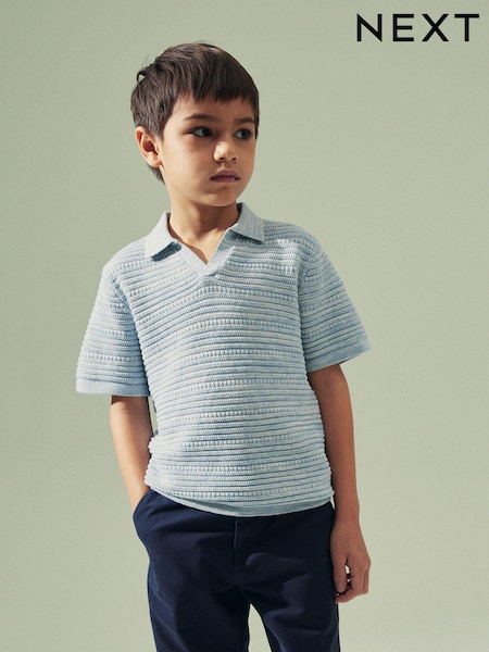 Blue Polo Short Sleeve Trophy Neck 100% Cotton Jumper (3-16yrs) (964151) | AED46 - AED63