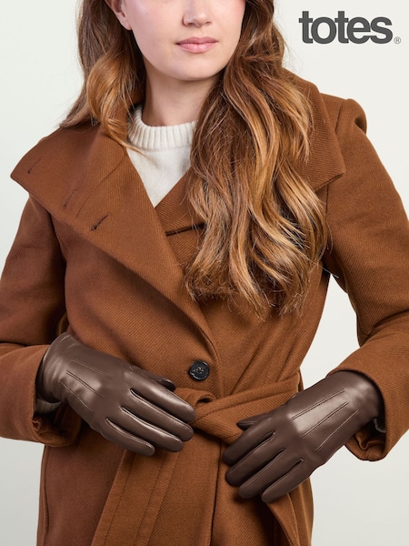 Smeđa - Totes 3 Point Leather Gloves With Smartouch And Water Repellent Finish