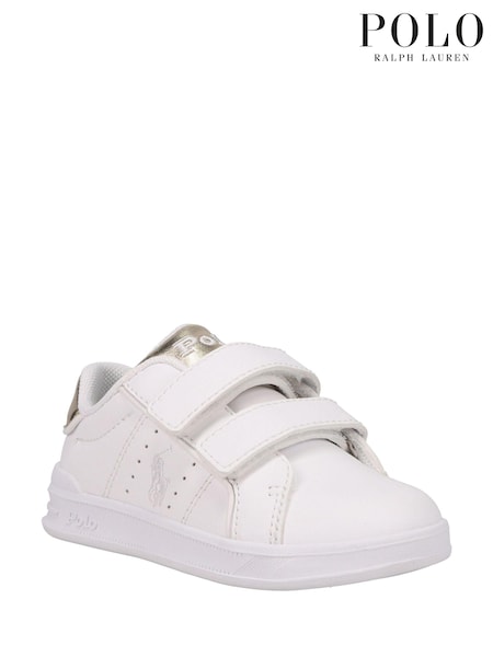 Polo Ralph Lauren White/Pink Heritage Court III Velcro Strap Trainers (964331) | €42