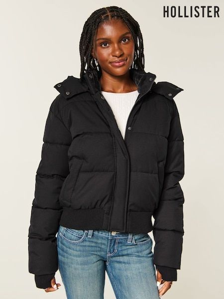 Black - Hollister Feel Good Hooded Puffer Coat