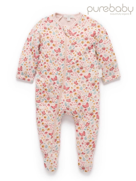 Rozo - Purebaby Quilted Footed Print Two-way Zip Sleepsuit