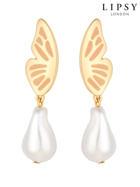 Lipsy Jewellery Gold Tone Butterfly Pearl Drop Earrings (964883) | €7
