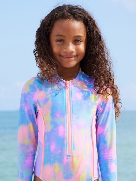 Pink/Lilac Marble Long Sleeved Swimsuit (3-16yrs) (965024) | €17 - €22