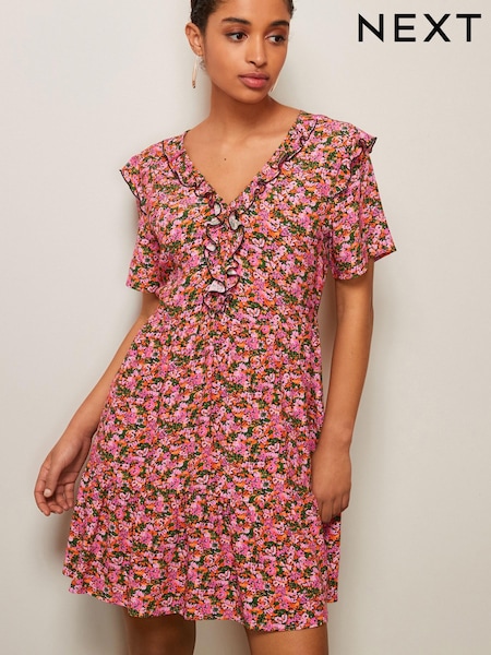 Pink Ruffle Detail Mini Smock Dress (965073) | €17