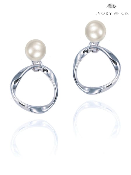 Ivory & Co Rhodium Turin Designer Pearl Earrings (965099) | ₪226