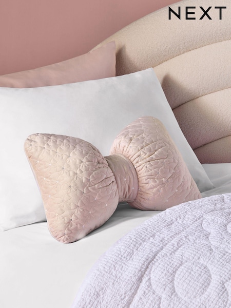 Pink Sequin Quilted Bow Cushion (965155) | 61 QAR