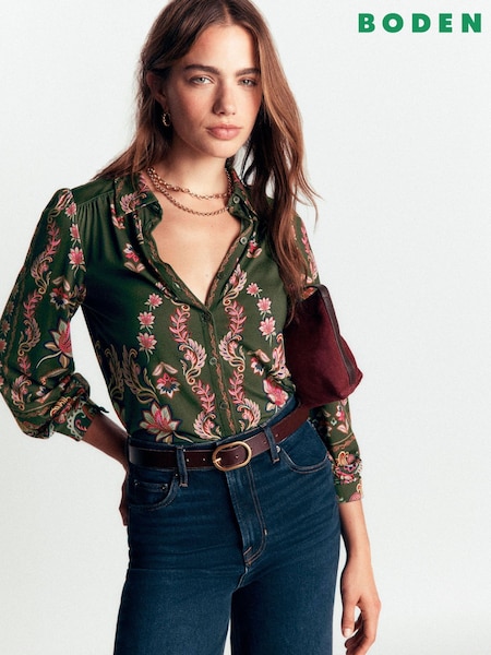 Green - Boden Collared Jersey Shirt