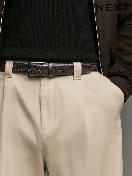 Brown Faux Leather Weave Belt (965200) | LEI 56
