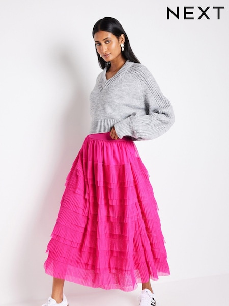 Bright Pink Mesh Tulle Midi Skirt (965224) | €15