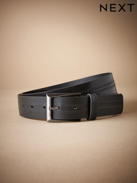 Black Signature Central Stitch Leather Belt (965271) | LEI 99
