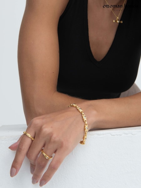 Gold Tone - Ottoman Hands Tennis Link Stacking Ring