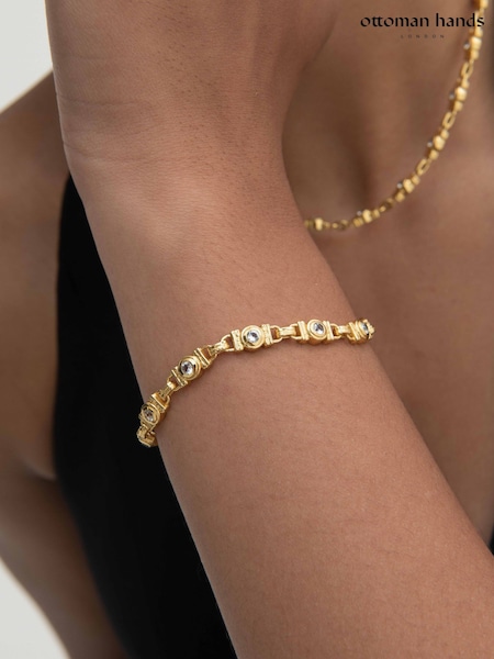 Gold Tone - Ottoman Hands White Topaz Tennis Bracelet