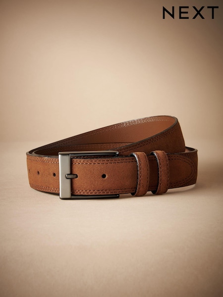 Tan Brown Signature Double Keeper Suede Belt (965393) | AED54