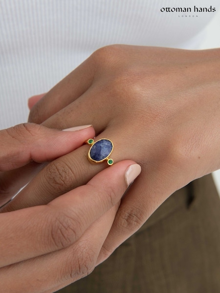 Gold Tone - Ottoman Hands Lucia Sapphire Cocktail Ring