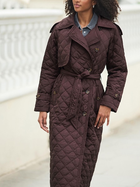Burgundy Red Longline Quilted Trench Coat (965559) | €30