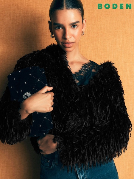 أسود - Boden Feather Tassle Jacket