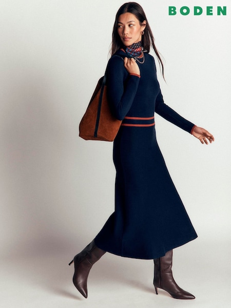 Bleu - Boden Contrast Tipped Knitted Dress
