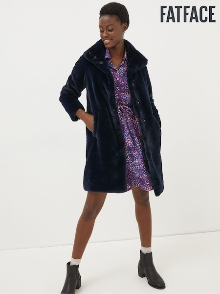 FatFace Blue Freya Faux Fur Long Coat (965786) | €77