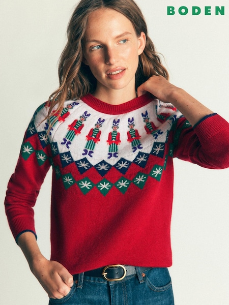 أحمر - كنزة Edie Fairisle من Boden