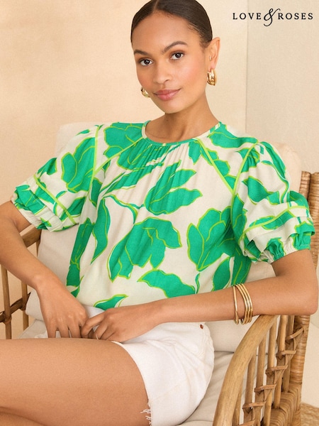 Love & Roses Puff Sleeve Trim Detail Blouse (966064) | 129 LEI