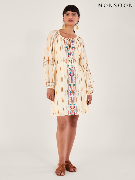 Monsoon 100% Cotton Aztec Style Print and Embroidered Short Dress (966126) | €47