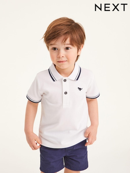 White Tipped 100% Cotton Short Sleeve Polo Shirt (3mths-7yrs) (966151) | 206 UAH - 288 UAH