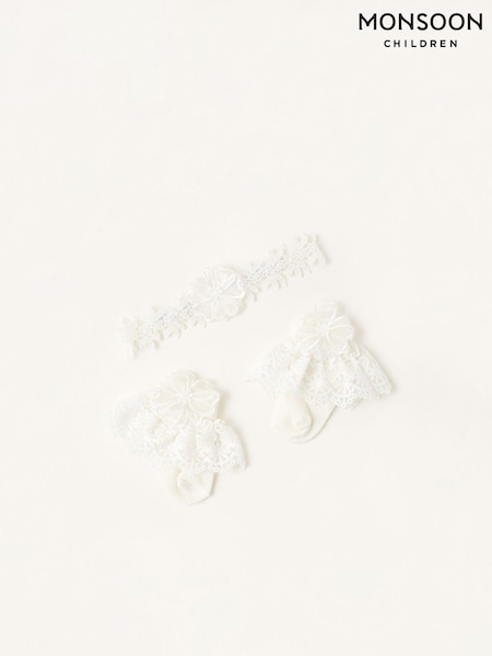 Monsoon Natural Baby Lace Bando and Sock Set (966421) | €13