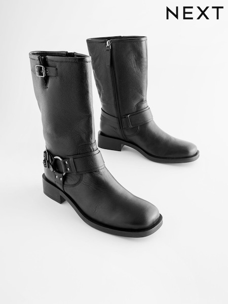 Black Forever Comfort® Gaucho Biker Leather Midi Boots (966462) | €40