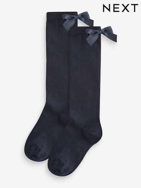 Navy Blue 2 Pack Cotton Rich Bow Knee High Socks (966563) | €7 - €7.50