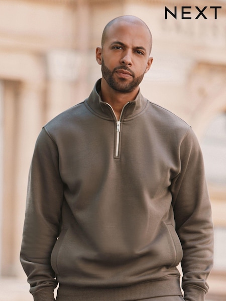 rjava - Zip vrat - Jersey Cotton Rich Sweatshirt (966640) | € 16