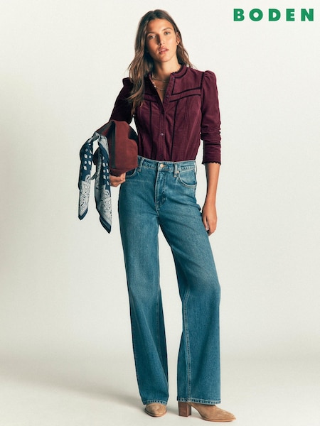 Roșu - Boden Carmen Lace Trim Cord Top