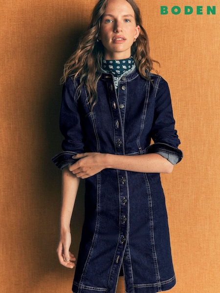 Синий - Boden Zara Denim Shorts Dress
