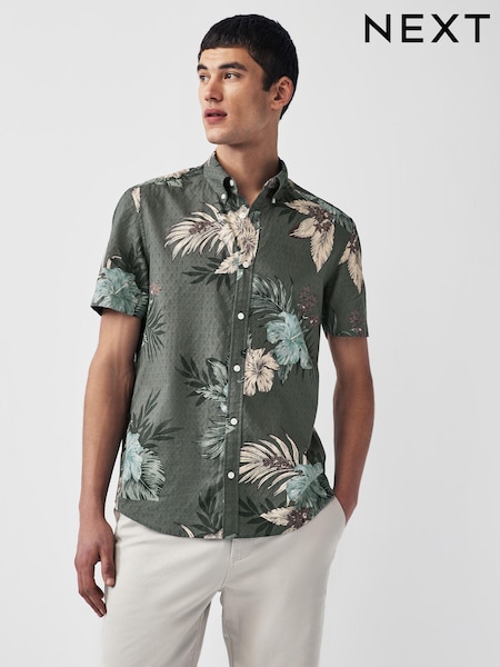 Charcoal Grey 100% Cotton Printed Floral Short Sleeve Shirt (966779) | €32