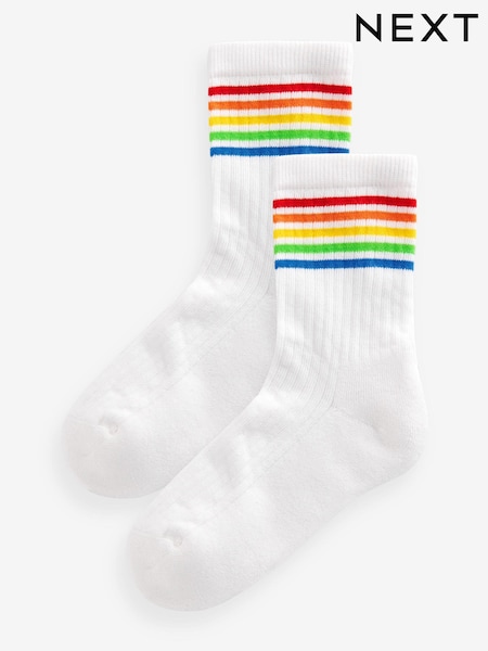 White Cotton Rich Cushioned Footbed Ribbed Ankle Socks 2 Pack (966881) | AED13 - AED16