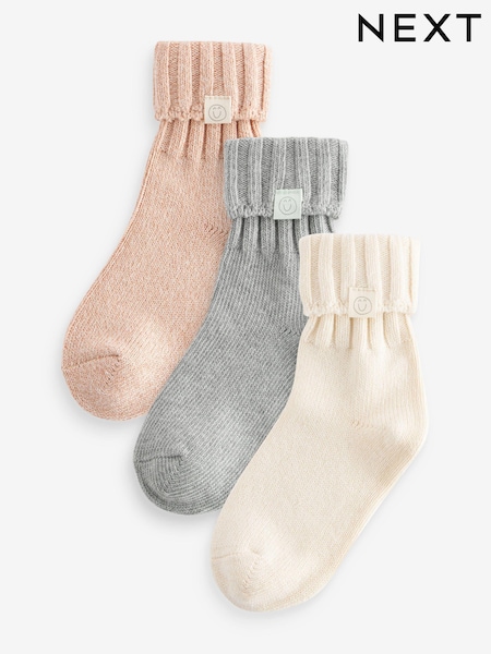 Cream,Grey and Neutral 3 Pack Cotton Rich Roll Top Ankle Socks (966929) | €10 - €13
