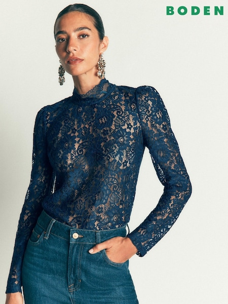Blue - Boden Lace Detail Top
