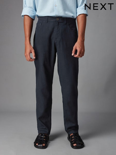 Navy Blue Linen Viscose Jean Style Trousers (967230) | AED61