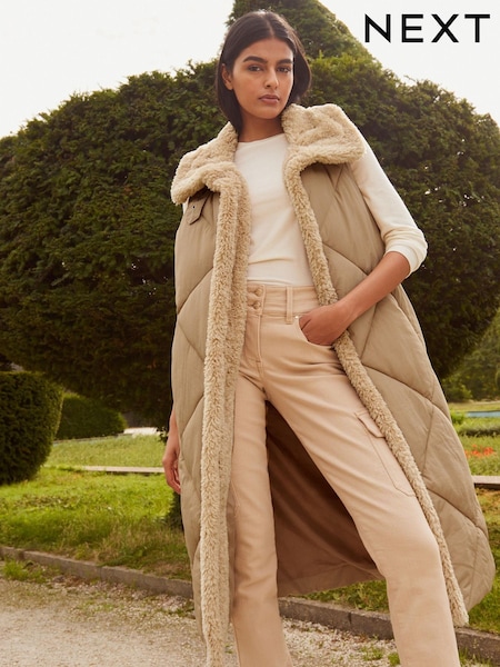Tan Brown Teddy Quilted Gilet With Borg Collar (967339) | €19