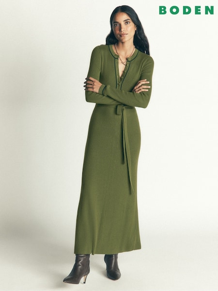 Vert - Boden Paula Ribbed Crew Neck Dress