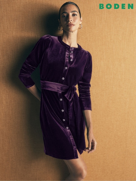 Purple - Boden Honor Short Velvet Dress