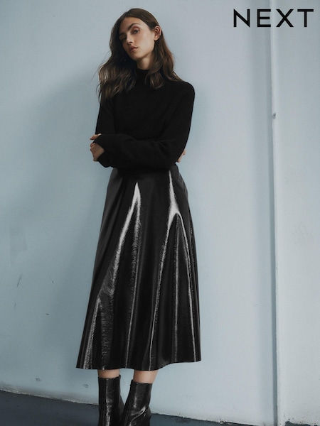Черный - Premium High Shine Midi Skirt (967468) | €13