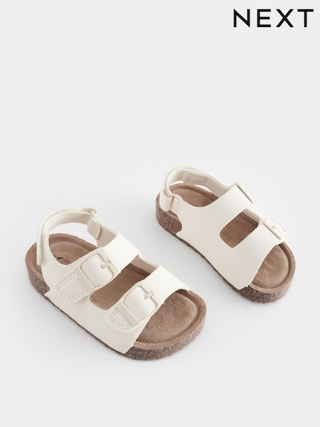 Cream Wide Fit (G) Double Buckle Cushioned Footbed Sandals (967535) | AED0