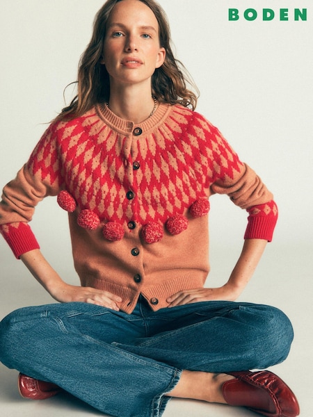 أحمر - سترة كارديغان Mae بنمط Fair Isle من Boden