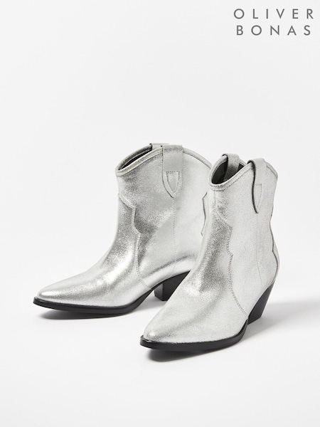 Oliver Bonas Silver Western Leather Cowboy Boots (967702) | €72