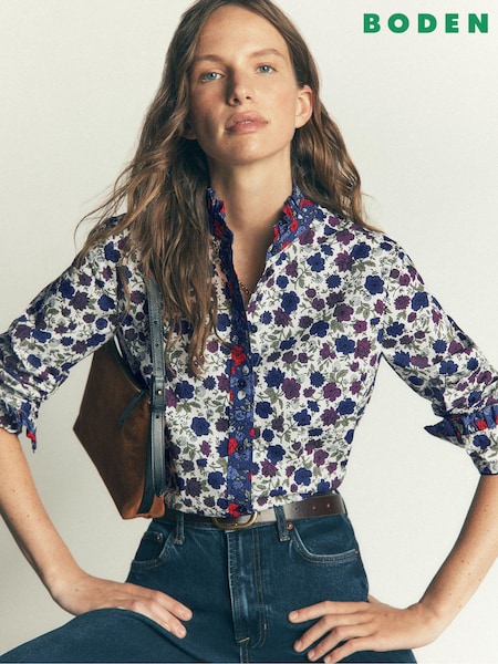 Blue - Boden Sienna Frill Cotton Shirt