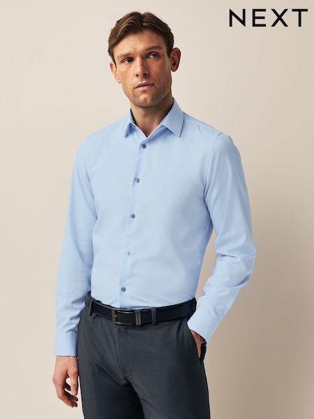 Blue Regular Fit Trimmed 100% Cotton Texture Long Sleeve Single Cuff Shirt (967853) | €8